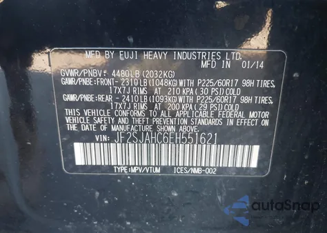 2014 Subaru Forester 2.5I Limited from USA, damaged, VIN JF2SJAHC6EH551621